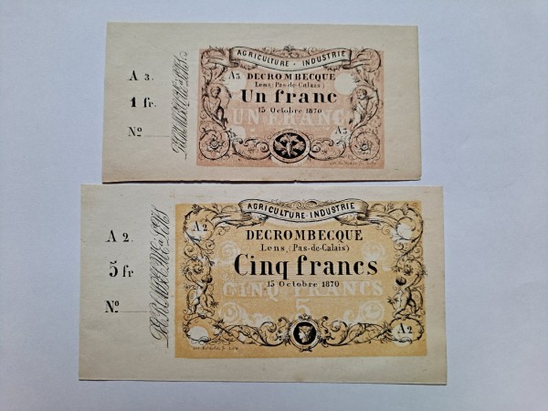 프랑스 미발행권 2종(1프랑+5프랑)
