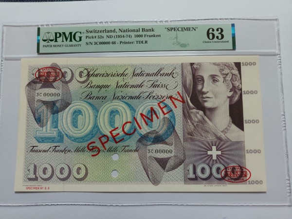 스위스 1000훌랭큰 초대형지폐 견본권 Specimen